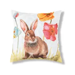 Sitting Bunny Easter Spring Themed Indoor/Outdoor Accent Throw Pillow, 18" x 18"