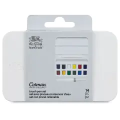 Winsor & Newton Cotman Watercolors - Water Brush Pocket Set of 12, Assorted Colors, Half Pans