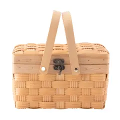 Small Woodchip Picnic Basket with Cover and Folding Handles