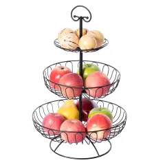 3 Tiers Wire Iron Basket Fruit Bowl, Black