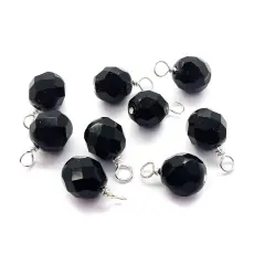 Black Fire-Polished Dangle Charms, 8mm Jet Czech Glass Beads, Set of 10 charms, Adorabilities