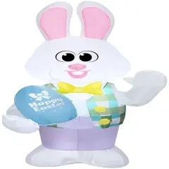 4' Gemmy Airblown Inflatable Easter White Bunny Holding "Happy Easter" Egg 440801