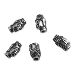 John Bead Antique Stainless Steel Beads - Buddha 2, 14 x 9 mm, Pkg of 5