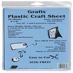 Grafix Craft Plastic Sheets - Clear, 6" x 9", 0.020" Thick, Pkg of 10