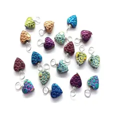 Dotted Heart Dangle Charms, Tiny Metallic Hearts with Polka Dots, Mix of 10 Charms, Adorabilities