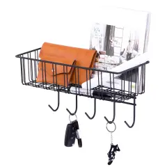 Wall Mount Key Holder - Convenient Key Rack, Mail Organizer, Coat Hooks, Dog Leash Holder, Wallet and Sunglasses Storage Shelf with Durable Hooks - Perfect for Bathroom, Bedroom, Hallway or Entryway