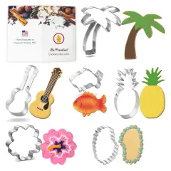 CookieCutter.com Aloha 6 Piece Cookie Cutters Set, Palm Tree, Pineaple, Hibiscus, Tropical Fish, Ukulele, Hawaiian Lei, Tin Plate Steel, USA