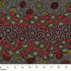 Wild Seed Waterhole Black Australian Aboriginal Cotton Fabric by M S Textiles