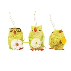 Chick Bottle Brush Easter Spring Decorative Hanging Tree Ornament Assortment of 3
