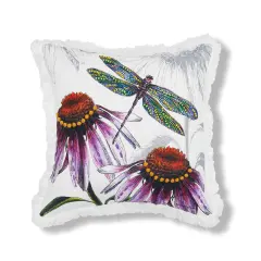 Botanical Dragonfly Floral Spring Printed and Embellished Accent Throw Pillow