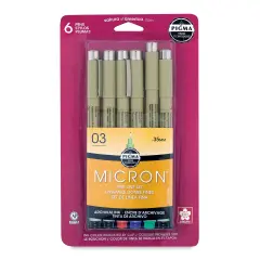 Sakura Pigma Micron Pens - Set of 6, Assorted Colors, 03