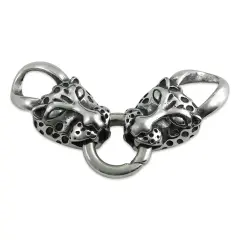 John Bead Stainless Steel Antique Silver Clasp - Leopard Head, 32 x 17 mm