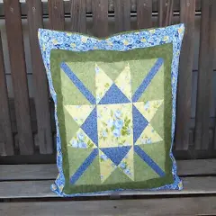Medallion Deco Pillow with Ohio Star Quilted and Handmade 18" and Cotton Fa...