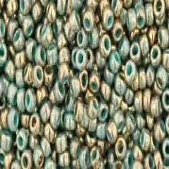 Toho 11/0 Round Japanese Seed Bead, TR11-1703, Gilded Marble Turquoise, 13 grams