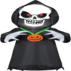 4' Gemmy Airblown Inflatable Halloween Scary Reaper w/ Pumpkin Necklace 226009