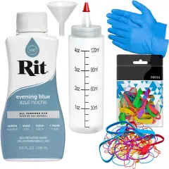 Rit Dye Liquid Evening Blue All-Purpose Dye 8oz, Pixiss Tie Dye Accessories Bundle