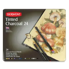 Derwent Tinted Charcoal Pencil Set - Assorted Colors, Tin Box, Set of 24