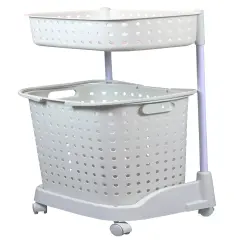 2 Tier Plastic Laundry Basket with Wheels