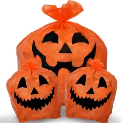 Pumpkin Leaf Bags Decorations - Jack O Lantern Outdoor Yard Fall Lawn and Leaves Pumpkins Decorating Bag with Ties - 3 Sizes