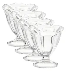 Footed Sherbet or Dessert Dishes, Clear Glass, Set of Four 4.5 Ounce Vintage Style Dessert Bowls