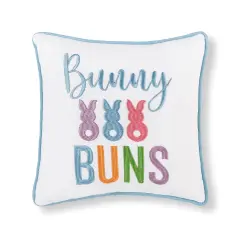 Easter "Bunny Buns" Embroidered Small/Petite Spring Themed Accent Pillow, 10" x 10"