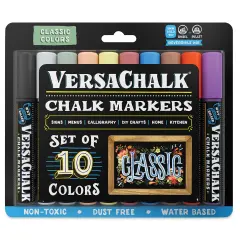 VersaChalk Wet Erase Liquid Chalk Markers - Classic Colors, 5 mm, Set of 10, Bold Tip