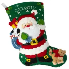 Bucilla Felt Stocking Applique Kit 18" Long-Santa's Furry Friends