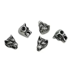John Bead Antique Stainless Steel Beads - Wolf Head 2, 11 x 14 mm, Pkg of 5