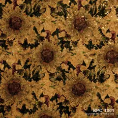 Belagio Cork Fabric, 25" Wide, Sunflower Print, Black Multi, 15-Yard Bolt