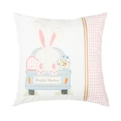 Happy Easter Spring Themed Bunny Eggs Embroidered Accent Throw Pillow, 18" x 18"