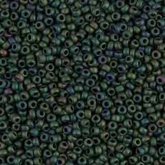 Miyuki 11 Round Seed Bead, 11-2066, Matte Metallic Dark Green Iris, 13 grams