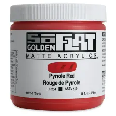 Golden SoFlat Matte Acrylic Paint - Pyrrole Red, 473 ml, Jar