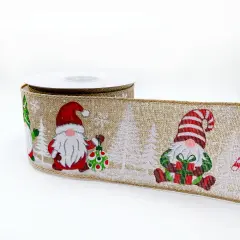 Designer&rsquo;s Shop WR 63-5179 Holiday Glitter Gnomes Wired edge ribbon 2.5&rdquo; x 10 yard