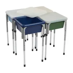4-Station Sand and Water Adjustable Play Table, Sensory Bins Earthtone