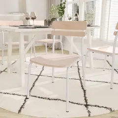 Emma and Oliver Blanchard Dining Chair with Metal Frame and Solid Wood Seat and Back with Antique Finish Antique White