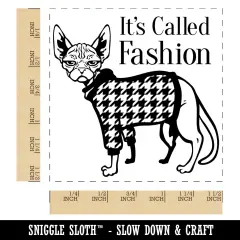 Hairless Sphynx Cat with Fashion Houndstooth Sweater Self-Inking Rubber Stamp Ink Stamper Black