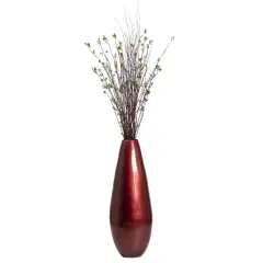 31.5" Spun Bamboo Tall Floor Vase - Sleek Metallic Finish, Elegant Home Decoration, Modern Accent Piece, Living Room Decor, Handcrafted Bamboo Art, Contemporary Interior Design, Unique Tall Vase Red