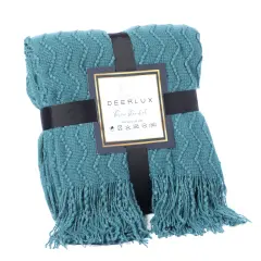Decorative Throw Blanket - 50x60in Soft Knit with Delightful Fringe Edges for a Sophisticated and Cozy Touch to Your Living Space Lightweight, Breathable, Easy Care, Versatile, All-Season, Ideal for Lounging, Gifting Blue