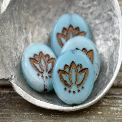 *12* 14mm Dark Bronze Washed Blue Silk Lotus Flower Coin Beads