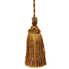 Belagio Tassel, 7&rdquo; Length with 5.5&rdquo; Cord, Milante Collection, Olive Green/Copper