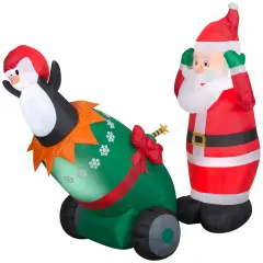 6' Gemmy Airblown Lightshow Santa and Penguin Cannon Scene 113428