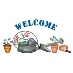 Welcome Watering Can Wall Stencil | 2553 by Designer Stencils | Reusable Art Craft Stencils for Painting on Walls, Canvas, Wood |