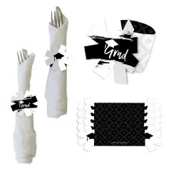 Big Dot of Happiness Black and White Grad - Best is Yet to Come - Black and White Graduation Party Paper Napkin Holder - Napkin Rings - Set of 24