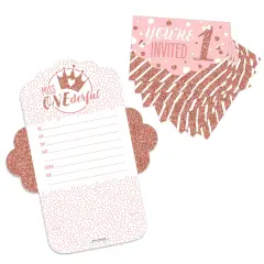 Big Dot of Happiness 1st Birthday Little Miss Onederful - Fill-In Cards - Girl First Birthday Party Fold and Send Invitations - Set of 8