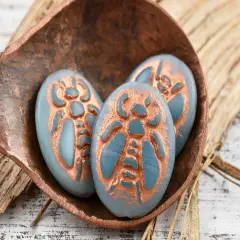 *4* 22x18mm Copper Washed Denim Blue Silk Bumblebee Oval Beads