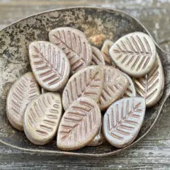 *15* 16x12mm Pink AB Washed Metallic Champagne Top Drilled Dogwood Leaf Beads