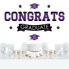 Big Dot of Happiness Purple Graduation Party Photo Backdrop - Wall Decals