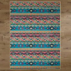 Deerlux Boho Living Room Area Rug with Nonslip Backing, Turquoise Aztec Pattern, 8 x 10 Ft Large