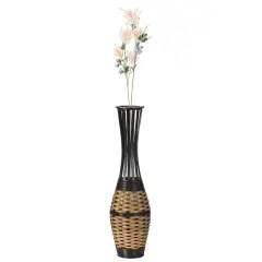 Elegant Antique 34-inch-tall Trumpet Style Floor Vase - Versatile Entryway or Living Room, or Bedroom Decor with Decorative Bamboo Rope Accent - Rich Brown Finish &ndash; Modern Statement Vase