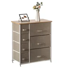 Sand Beige Bins and White Frame Storage Night Chest and Storage Chest Gray 5 Drawer